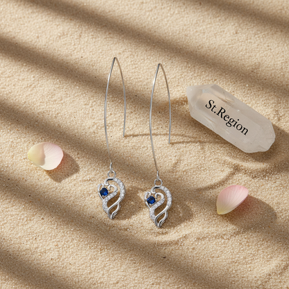 Royal Blue Crystal & Silvertone Swirling Filigree Heart Ultra-long Drop Earrings