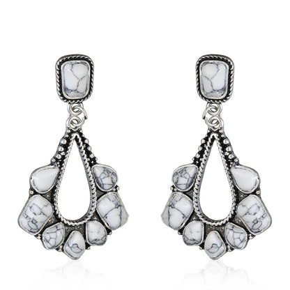 White Marbled Turquoise & Silvertone Chandelier Drop Earrings