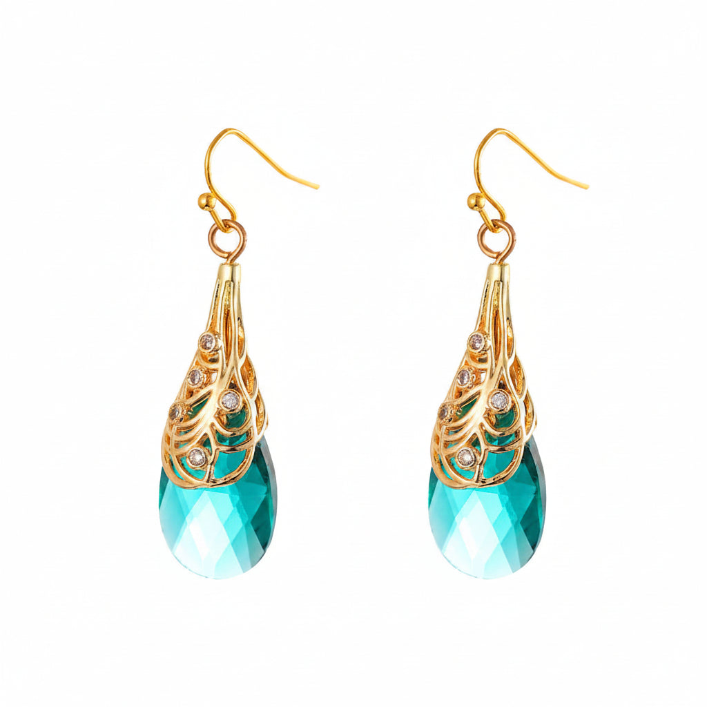 Green Crystal & Cubic Zirconia Drop Earrings