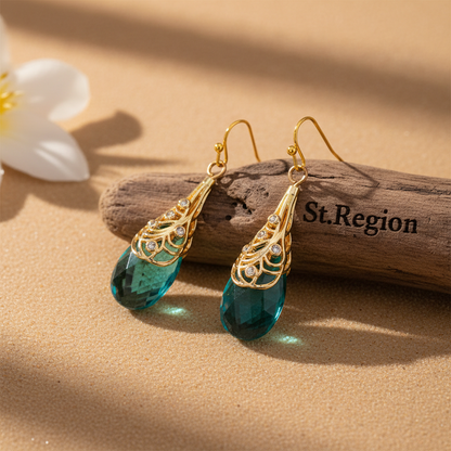 Green Crystal & Cubic Zirconia Drop Earrings