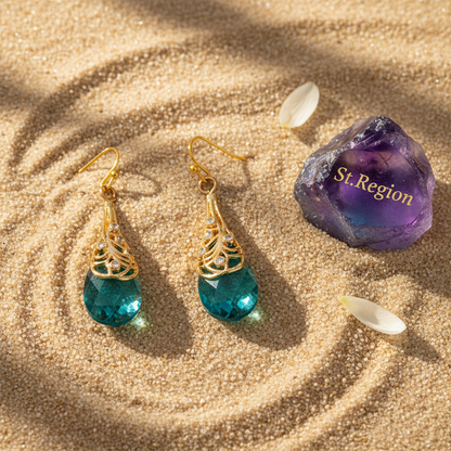 Green Crystal & Cubic Zirconia Drop Earrings