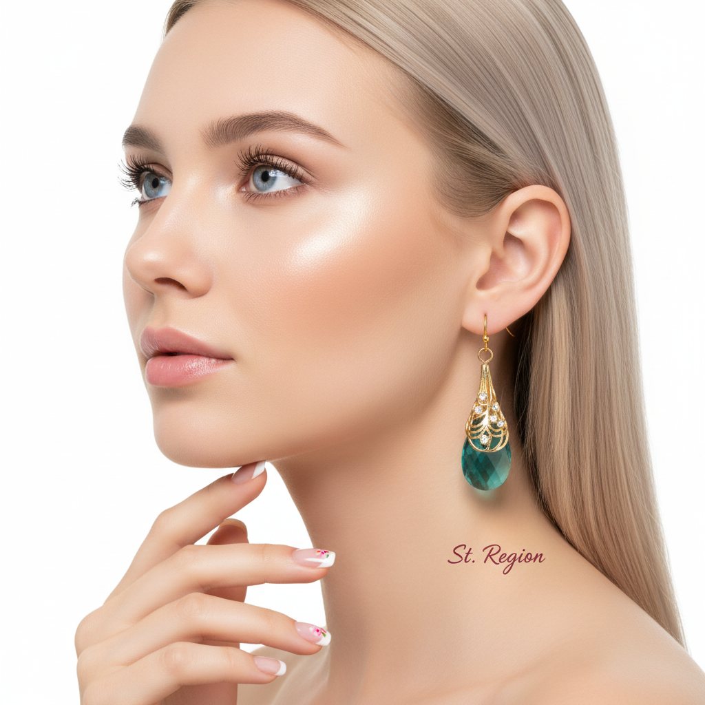 Green Crystal & Cubic Zirconia Drop Earrings