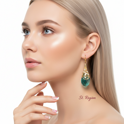 Green Crystal & Cubic Zirconia Drop Earrings