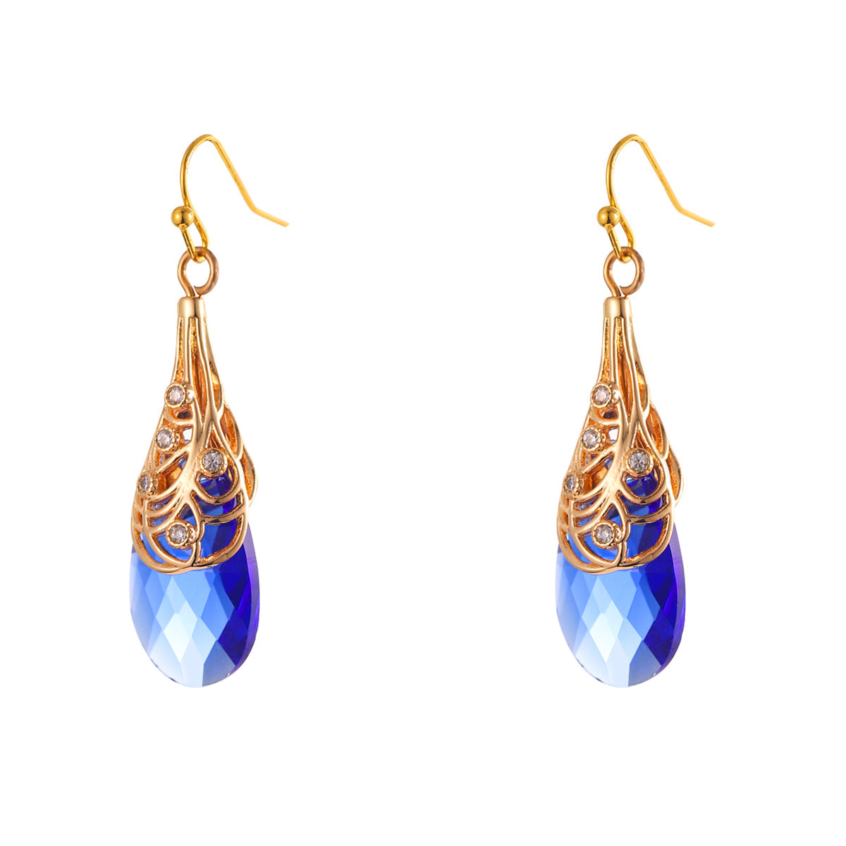 Navy Crystal & Cubic Zirconia Drop Earrings