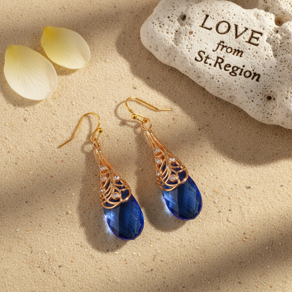 Navy Crystal & Cubic Zirconia Drop Earrings