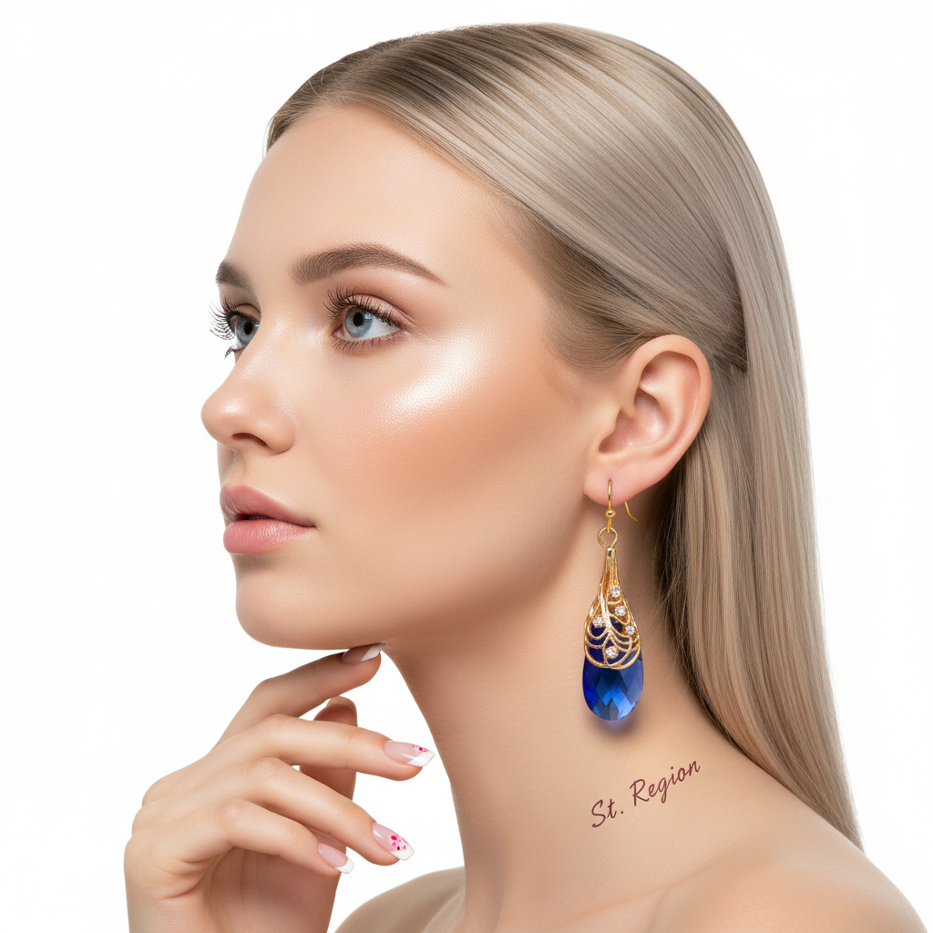 Navy Crystal & Cubic Zirconia Drop Earrings