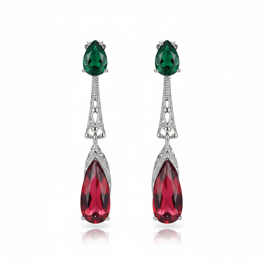 Green & Rose Crystal Drop Earrings
