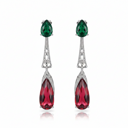 Green & Rose Crystal Drop Earrings
