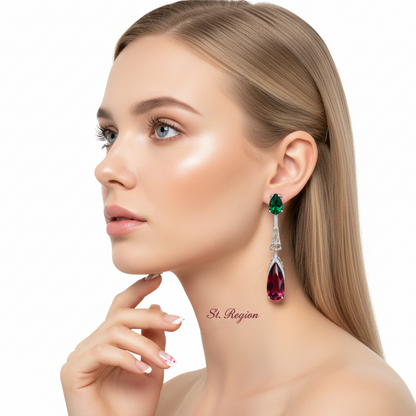 Green & Rose Crystal Drop Earrings