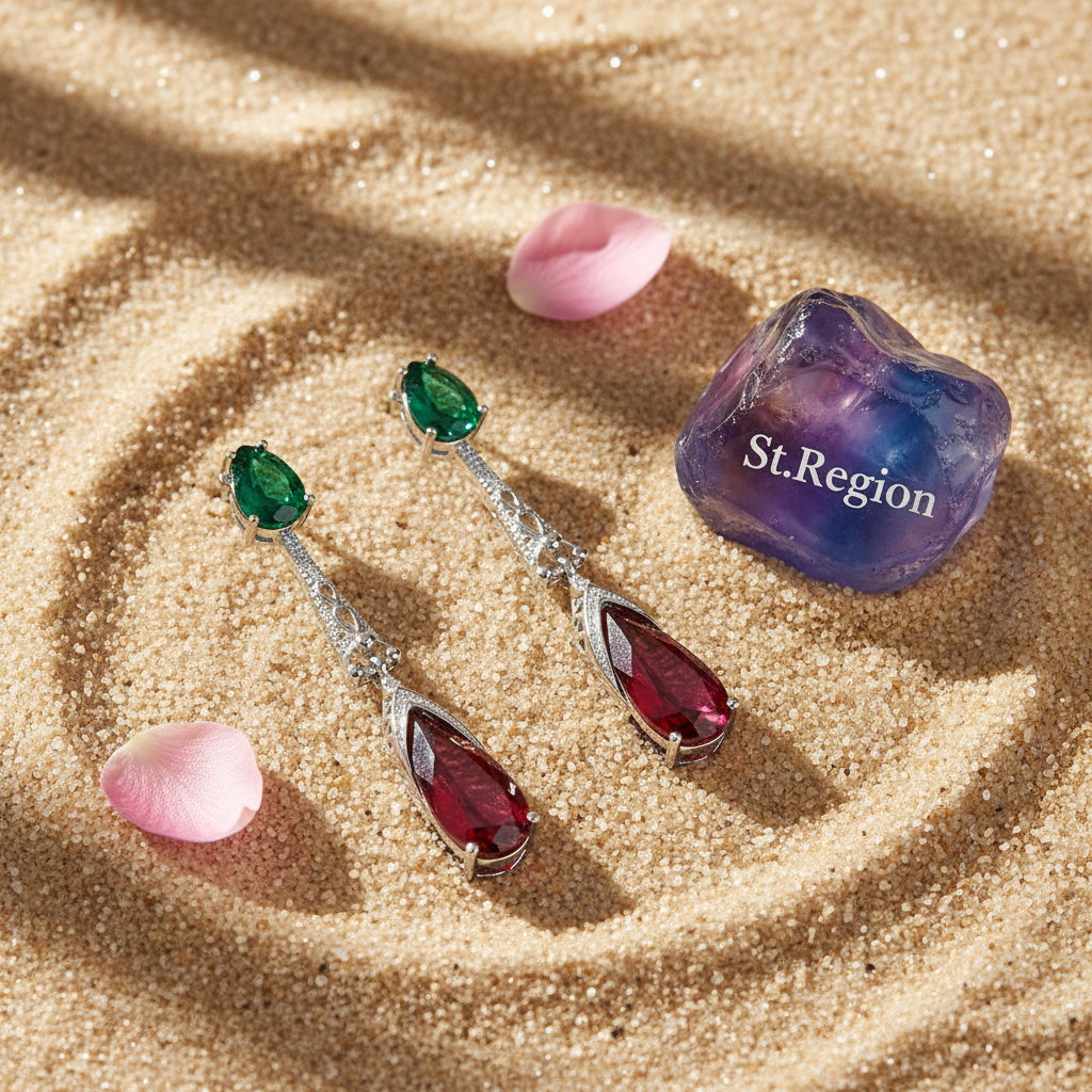 Green & Rose Crystal Drop Earrings