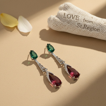 Green & Rose Crystal Drop Earrings