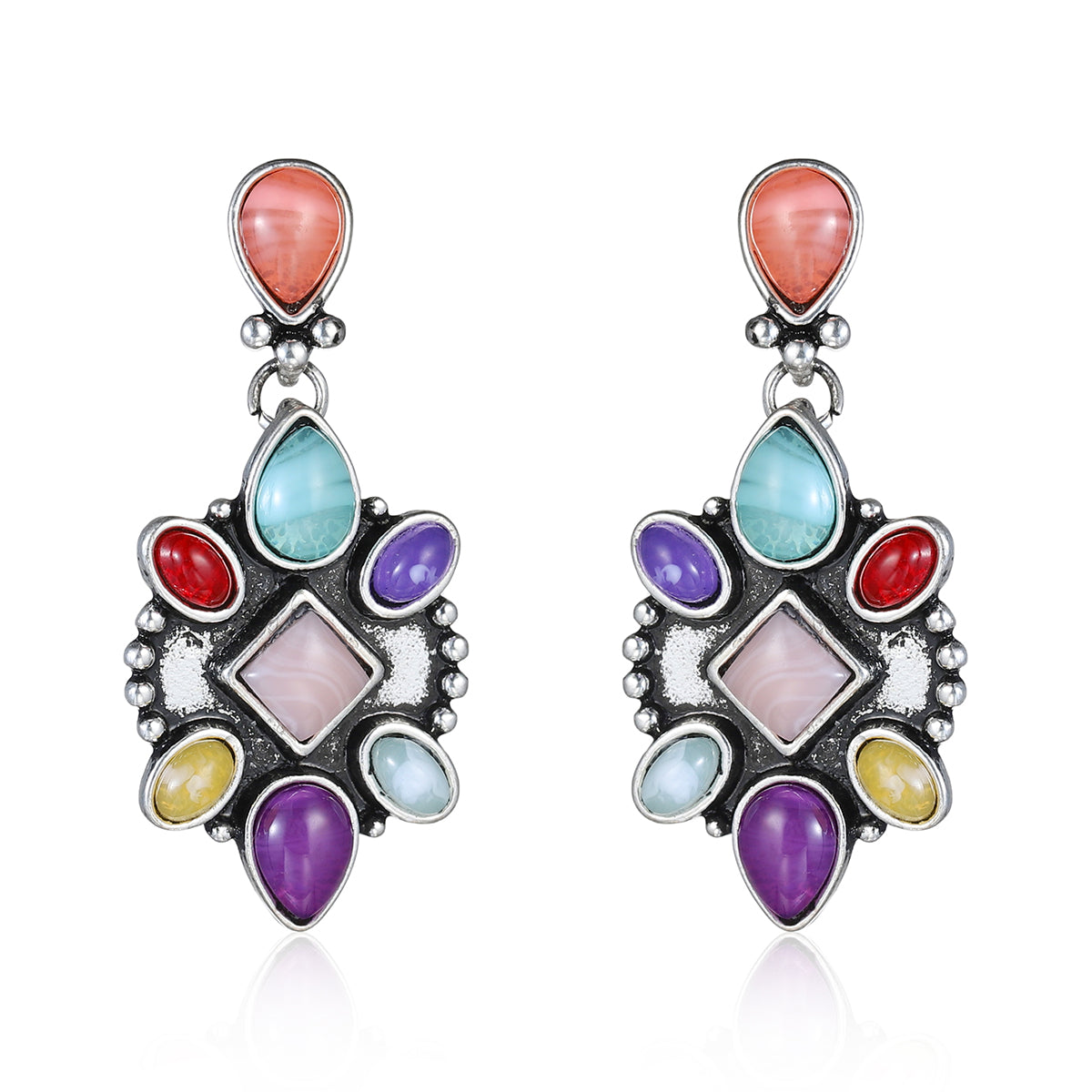 Multicolor Quartz & Silvertone Geometric Drop Earrings