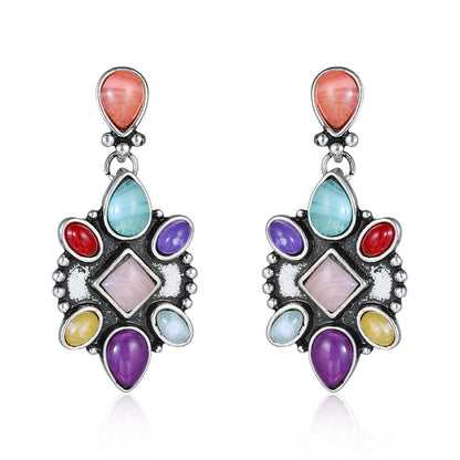 Multicolor Quartz & Silvertone Geometric Drop Earrings