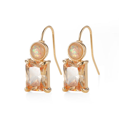 Champagne Crystal & Resin Stacked Circle Drop Earrings