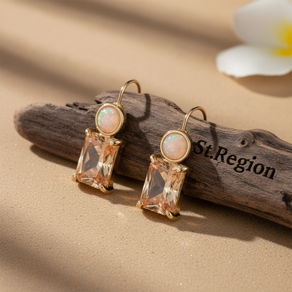 Champagne Crystal & Resin Stacked Circle Drop Earrings