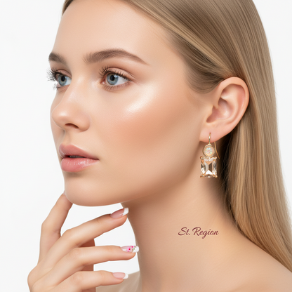 Champagne Crystal & Resin Stacked Circle Drop Earrings