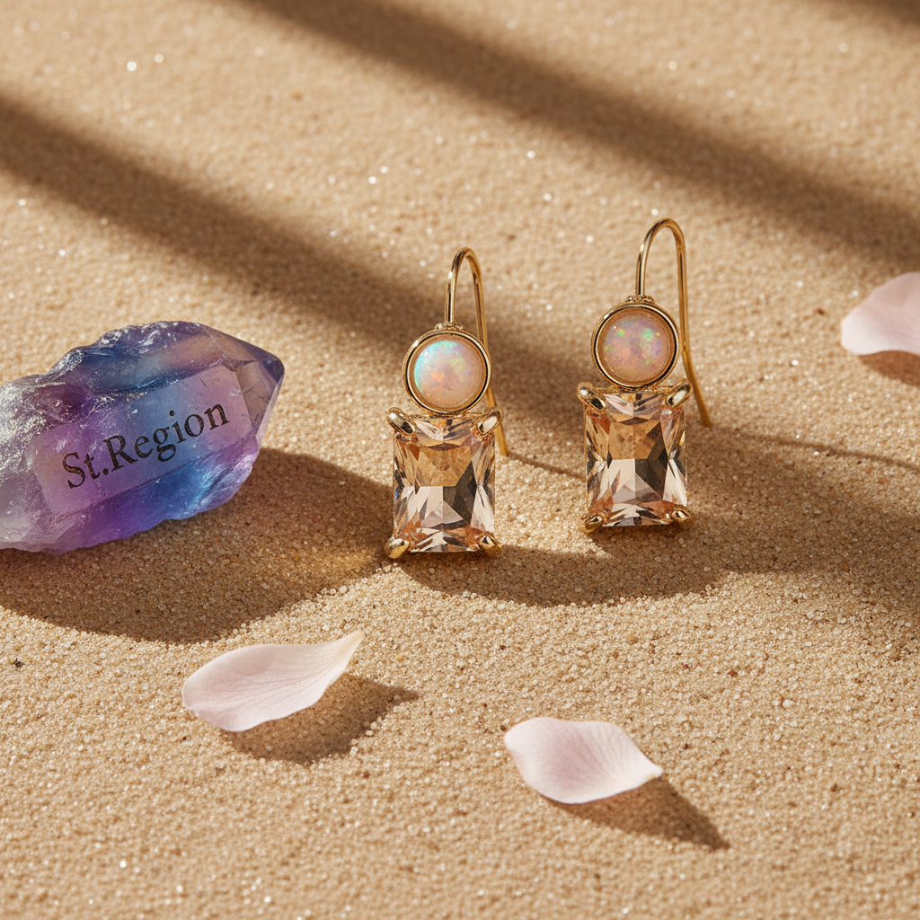 Champagne Crystal & Resin Stacked Circle Drop Earrings