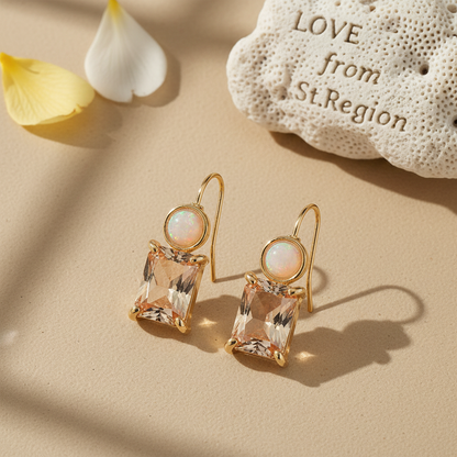 Champagne Crystal & Resin Stacked Circle Drop Earrings