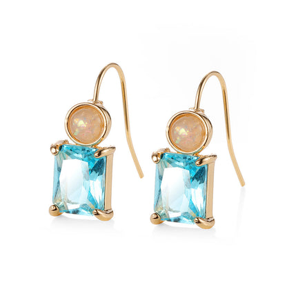 Sky Blue Crystal & Resin Goldtone Square Hook Earrings