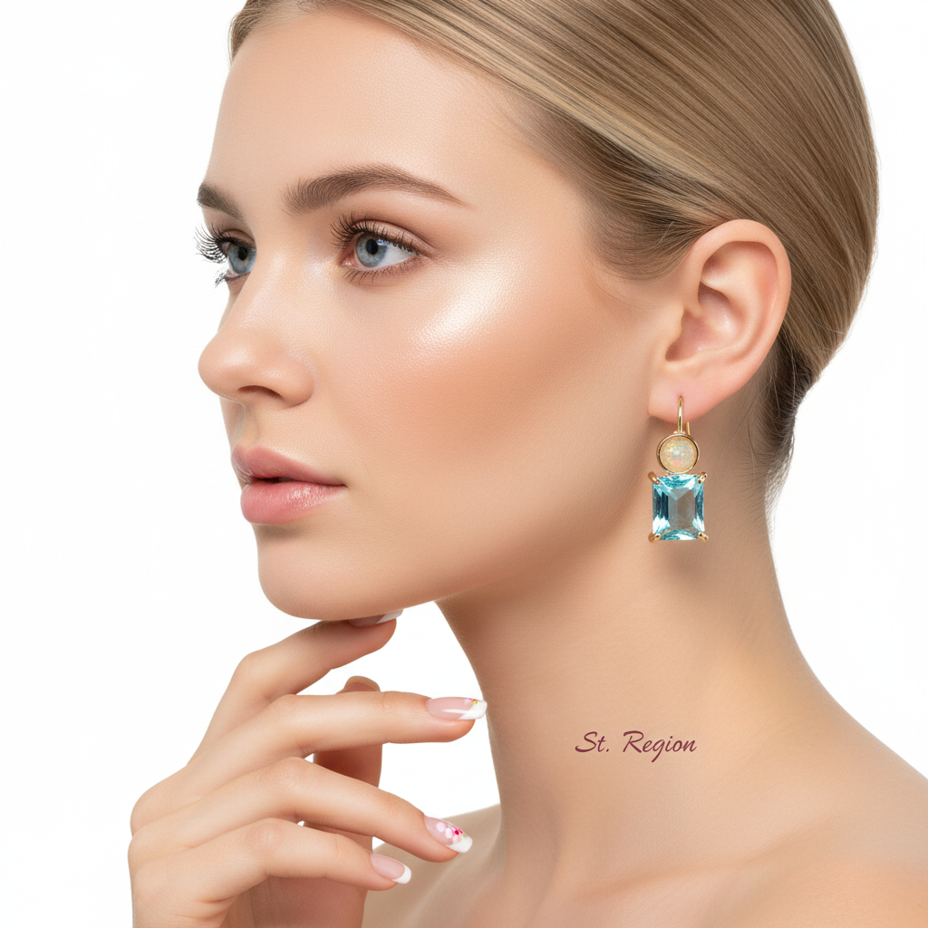 Sky Blue Crystal & Resin Goldtone Square Hook Earrings