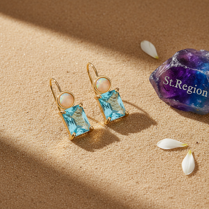 Sky Blue Crystal & Resin Goldtone Square Hook Earrings
