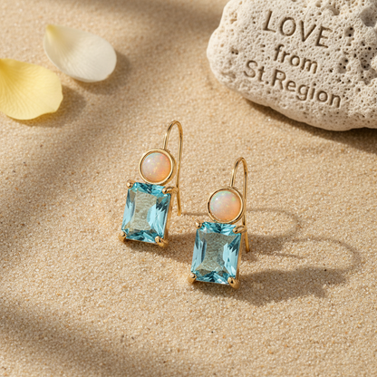 Sky Blue Crystal & Resin Goldtone Square Hook Earrings