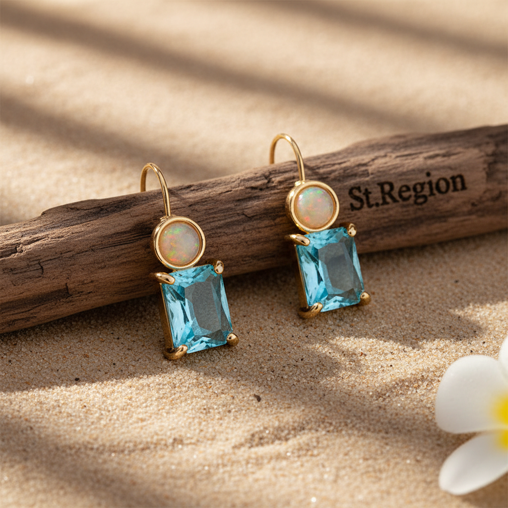 Sky Blue Crystal & Resin Goldtone Square Hook Earrings