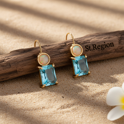 Sky Blue Crystal & Resin Goldtone Square Hook Earrings