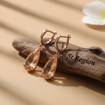 Champagne Crystal & Rose Goldtone Drop Earrings