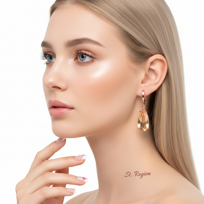 Champagne Crystal & Rose Goldtone Drop Earrings