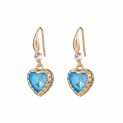 Blue Iridescent Crystal & Cubic Zirconia Goldtone Heart Hook Earrings
