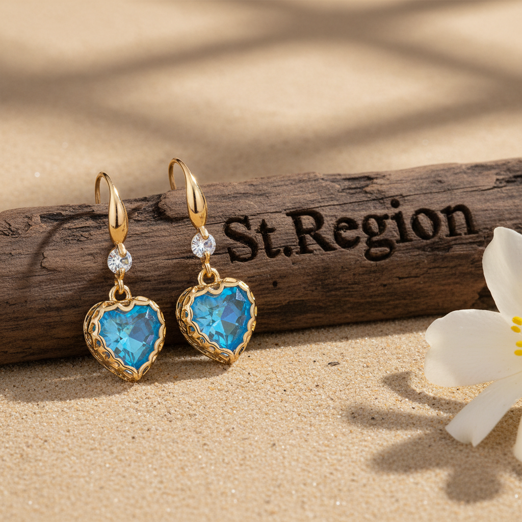 Blue Iridescent Crystal & Cubic Zirconia Goldtone Heart Hook Earrings