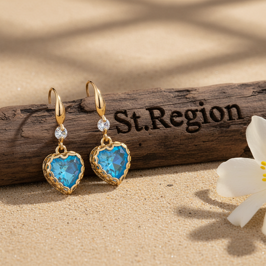 Blue Iridescent Crystal & Cubic Zirconia Goldtone Heart Hook Earrings