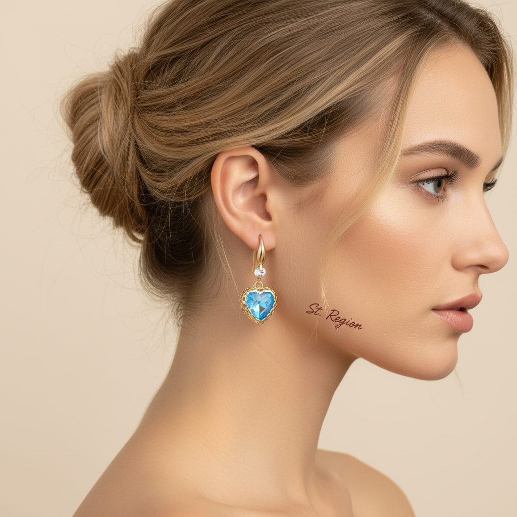 Blue Iridescent Crystal & Cubic Zirconia Goldtone Heart Hook Earrings