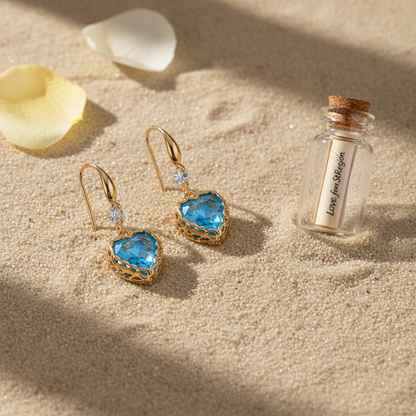 Blue Iridescent Crystal & Cubic Zirconia Goldtone Heart Hook Earrings