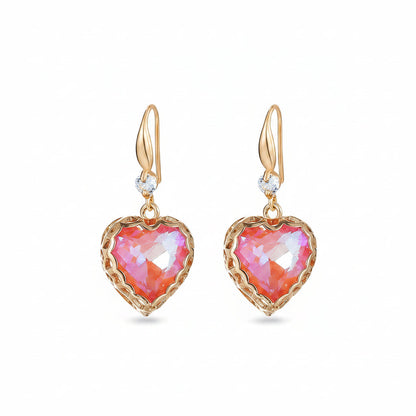 Orange Iridescent Crystal & Cubic Zirconia Goldtone Heart Hook Earrings
