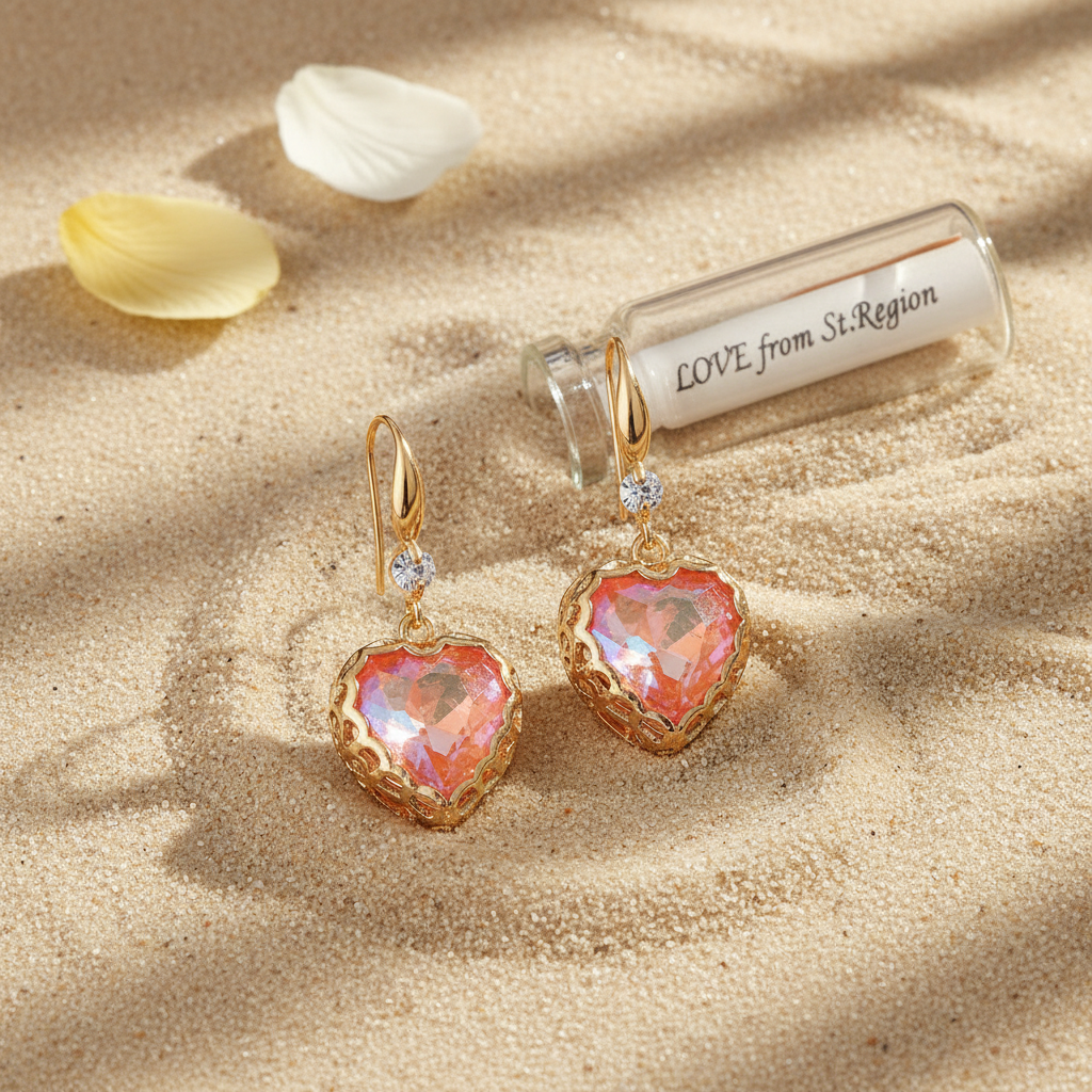 Orange Iridescent Crystal & Cubic Zirconia Goldtone Heart Hook Earrings