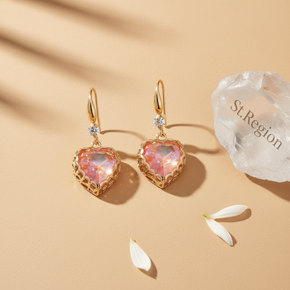 Orange Iridescent Crystal & Cubic Zirconia Goldtone Heart Hook Earrings