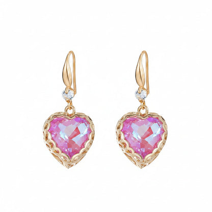 Purple Iridescent Crystal & Cubic Zirconia Goldtone Heart Hook Earrings
