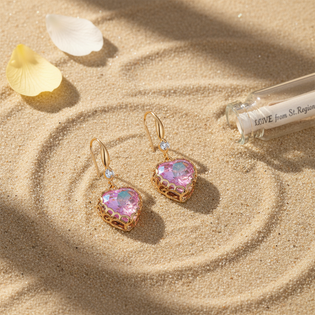 Purple Iridescent Crystal & Cubic Zirconia Goldtone Heart Hook Earrings