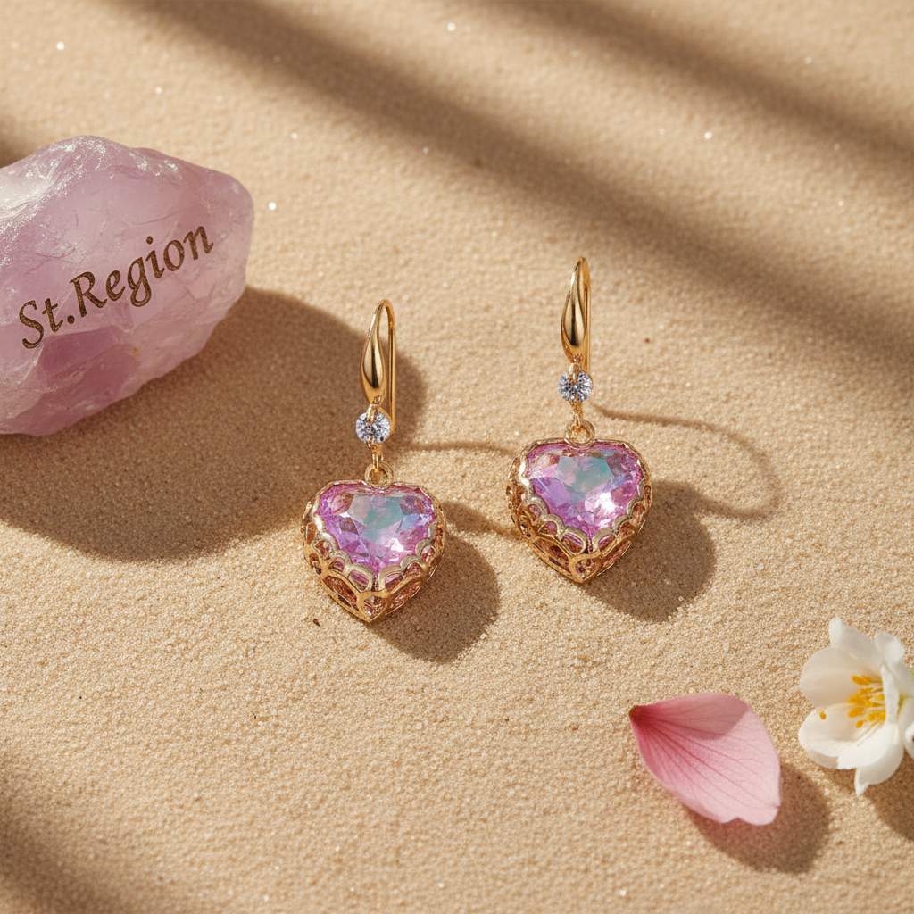 Purple Iridescent Crystal & Cubic Zirconia Goldtone Heart Hook Earrings