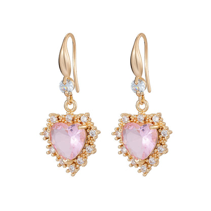 Pink Crystal & Cubic Zirconia Goldtone Heart Hook Earrings