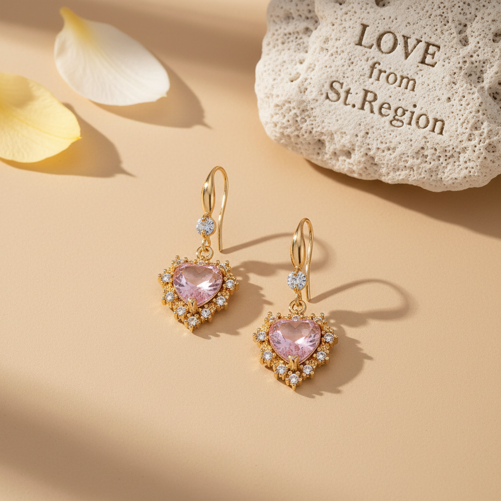 Pink Crystal & Cubic Zirconia Goldtone Heart Hook Earrings