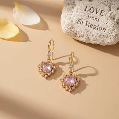 Pink Crystal & Cubic Zirconia Goldtone Heart Hook Earrings