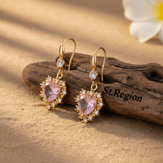 Pink Crystal & Cubic Zirconia Goldtone Heart Hook Earrings