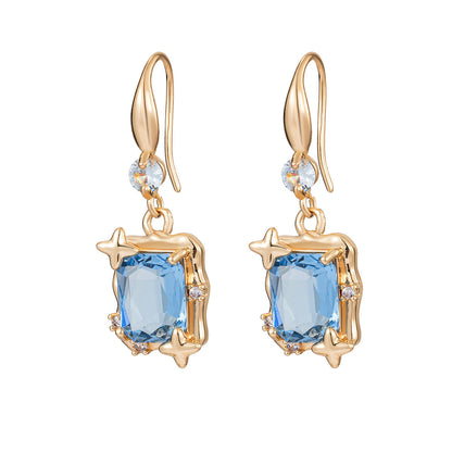 Blue Topaz & Cubic Zirconia Goldtone Cushion-Cut Star Hook Earrings