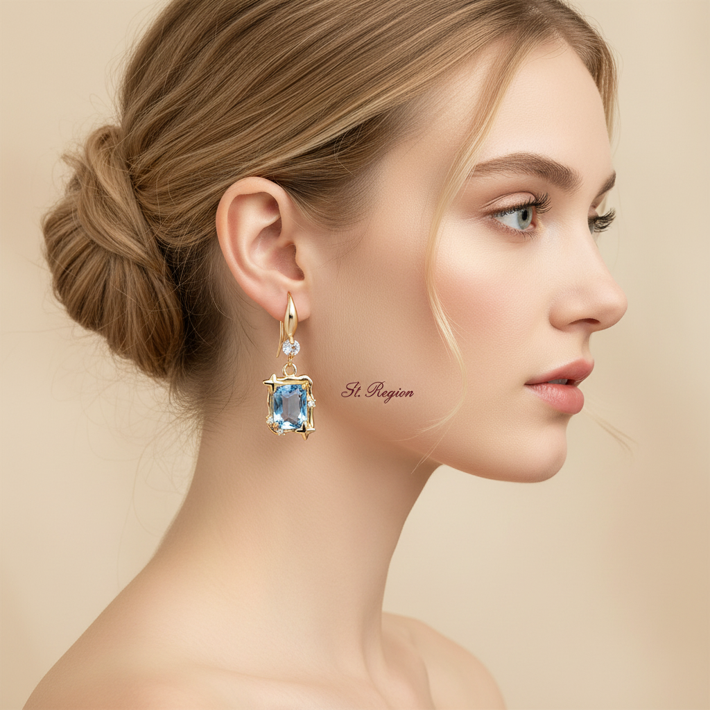 Blue Topaz & Cubic Zirconia Goldtone Cushion-Cut Star Hook Earrings