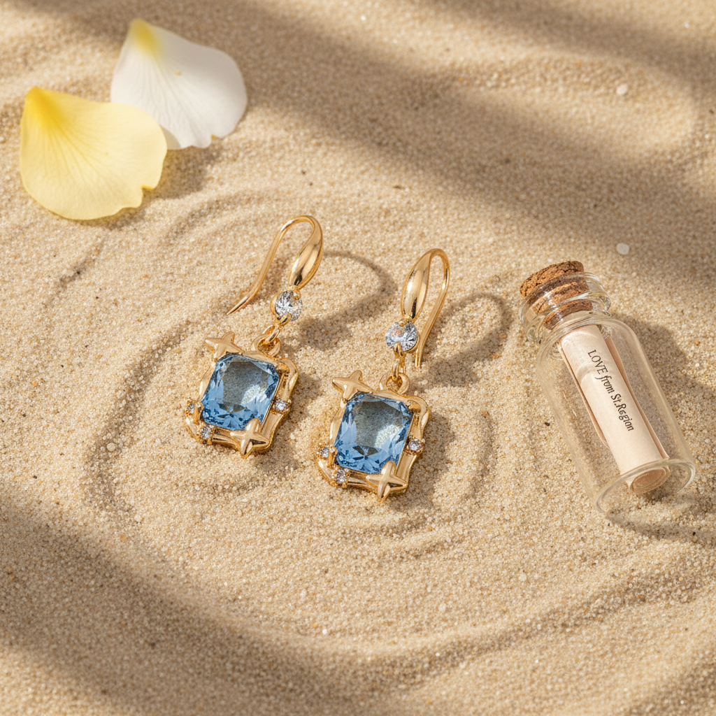 Blue Topaz & Cubic Zirconia Goldtone Cushion-Cut Star Hook Earrings