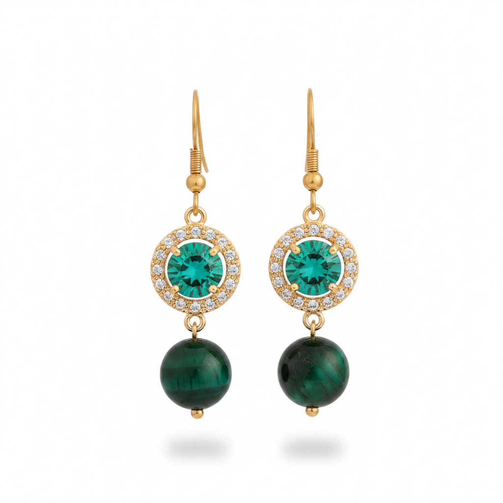 Green Quartz & Crystal Cubic Zirconia Goldtone Ball Hook Earrings