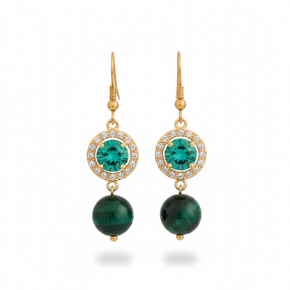 Green Quartz & Crystal Cubic Zirconia Goldtone Ball Hook Earrings